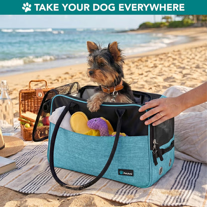Soft-Sided TSA Airline Approved Dog Purse Carrier for Small Pets, Ventilated Travel Tote with Pockets, Bed & Shoulder Strap, Maximum Weight 12 lbs, Turquoise