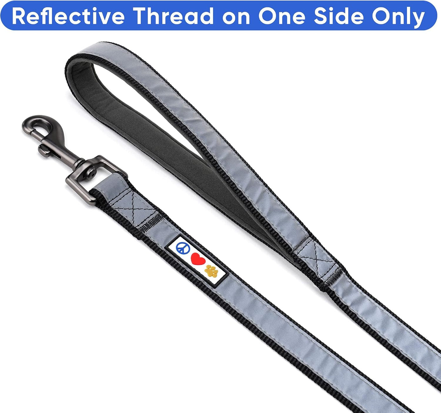 Customizable 6 Ft Black Dog Leash with Reflective Features and Padded Handle for Dogs and Puppies - Embroidered Name and Phone Number