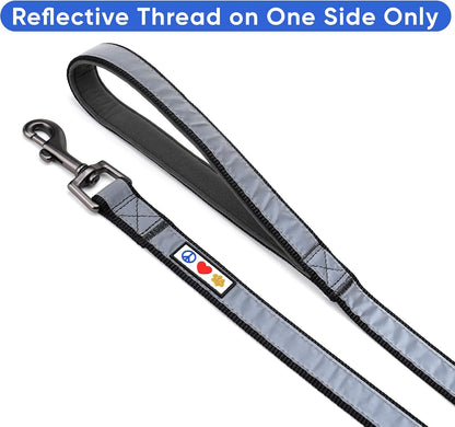 Customizable 6 Ft Black Dog Leash with Reflective Features and Padded Handle for Dogs and Puppies - Embroidered Name and Phone Number