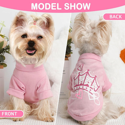 Dog Clothes for Small Dogs Girl, 4 Pack Yorkie Female Tshirt Pet Chihuahua Teacup Fall, Summer Cute Princess Puppy Outfit Apparel Shirt Girl