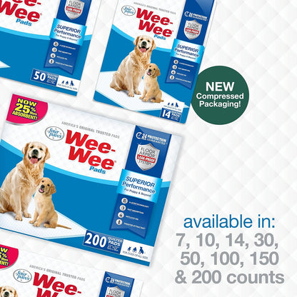 Wee-Wee Superior Performance Unscented Dog and Puppy Pee Pads, Quilted Leak-Proof Design for Housebreaking and Potty Training, 22" x 23", 100 Count
