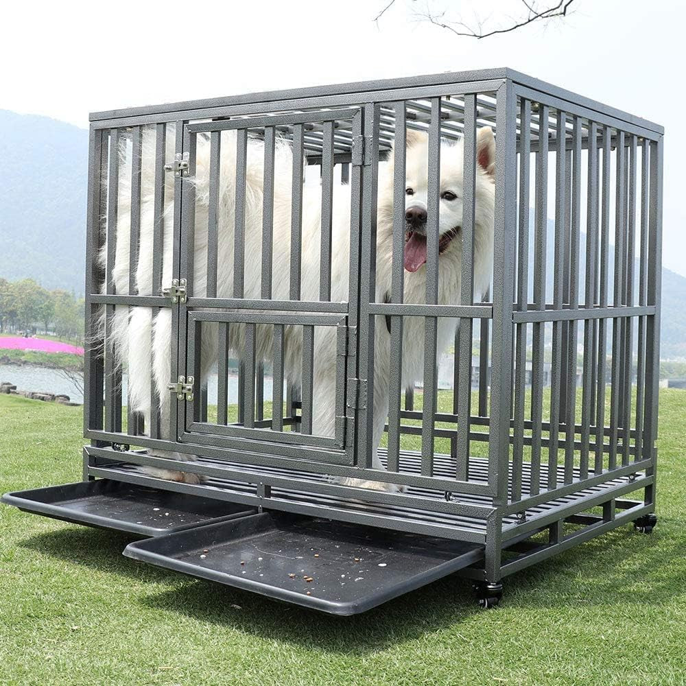 42" Heavy-Duty Metal Dog Cage Kennel with Wheels, I-Shape, Silver