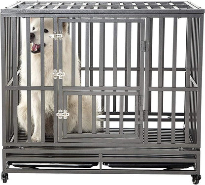 42" Heavy-Duty Metal Dog Cage Kennel with Wheels, I-Shape, Silver