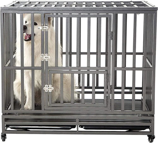 42" Heavy-Duty Metal Dog Cage Kennel with Wheels, I-Shape, Silver