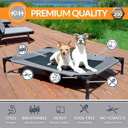 K&H Outdoor Elevated Dog Bed - Cooling Raised Bed for Medium & Large Pets, Breathable Mesh Hammock Design, Washable Cover, Portable Metal Frame, Gray, Large 42" x 30