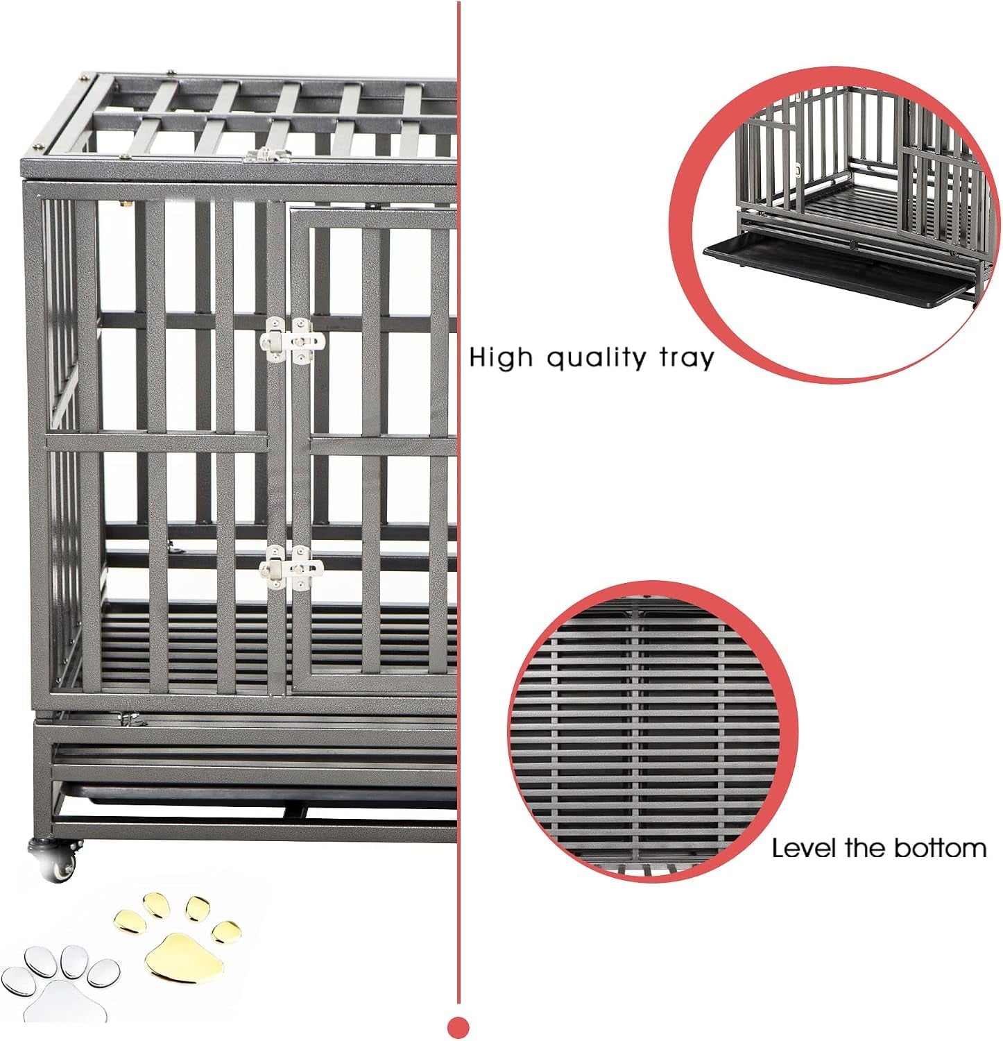 42" Heavy-Duty Metal Dog Cage Kennel with Wheels, I-Shape, Silver