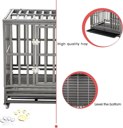 42" Heavy-Duty Metal Dog Cage Kennel with Wheels, I-Shape, Silver