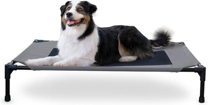 K&H Outdoor Elevated Dog Bed - Cooling Raised Bed for Medium & Large Pets, Breathable Mesh Hammock Design, Washable Cover, Portable Metal Frame, Gray, Large 42" x 30