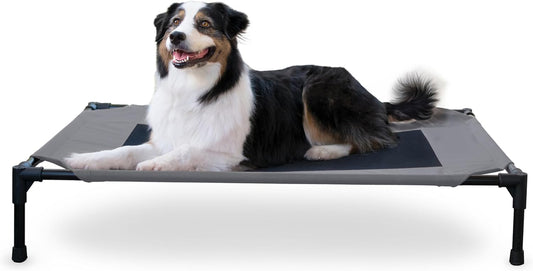 K&H Outdoor Elevated Dog Bed - Cooling Raised Bed for Medium & Large Pets, Breathable Mesh Hammock Design, Washable Cover, Portable Metal Frame, Gray, Large 42" x 30