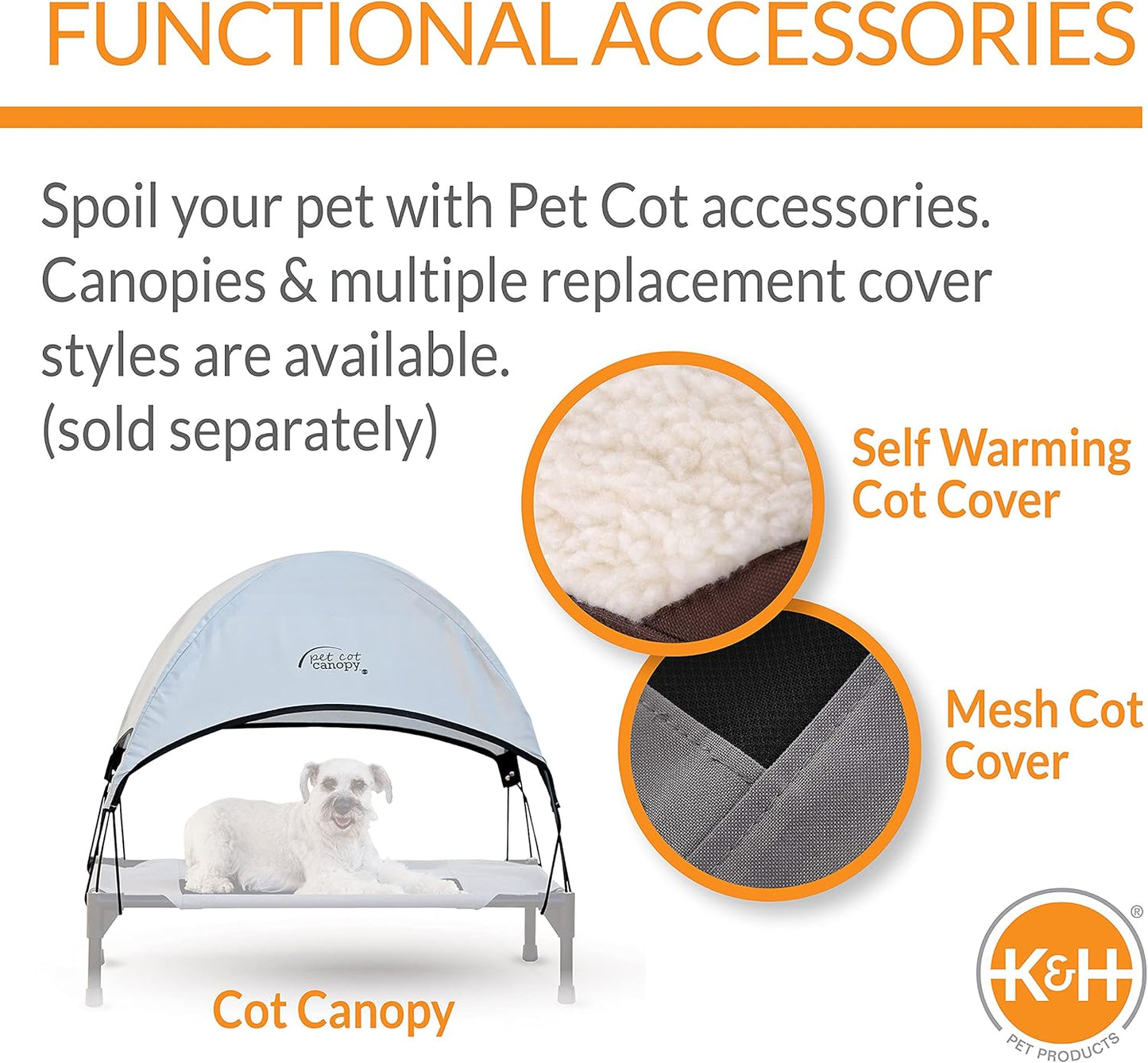 K&H Outdoor Elevated Dog Bed - Cooling Raised Bed for Medium & Large Pets, Breathable Mesh Hammock Design, Washable Cover, Portable Metal Frame, Gray, Large 42" x 30