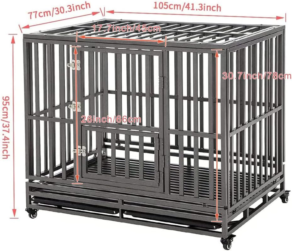 42" Heavy-Duty Metal Dog Cage Kennel with Wheels, I-Shape, Silver