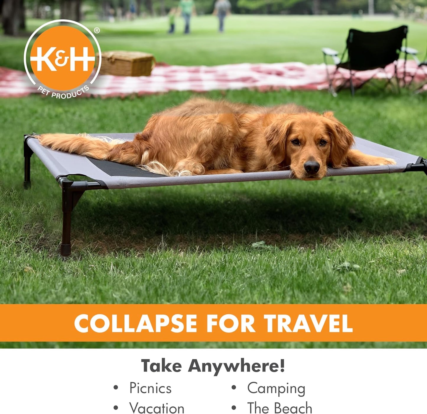 K&H Outdoor Elevated Dog Bed - Cooling Raised Bed for Medium & Large Pets, Breathable Mesh Hammock Design, Washable Cover, Portable Metal Frame, Gray, Large 42" x 30