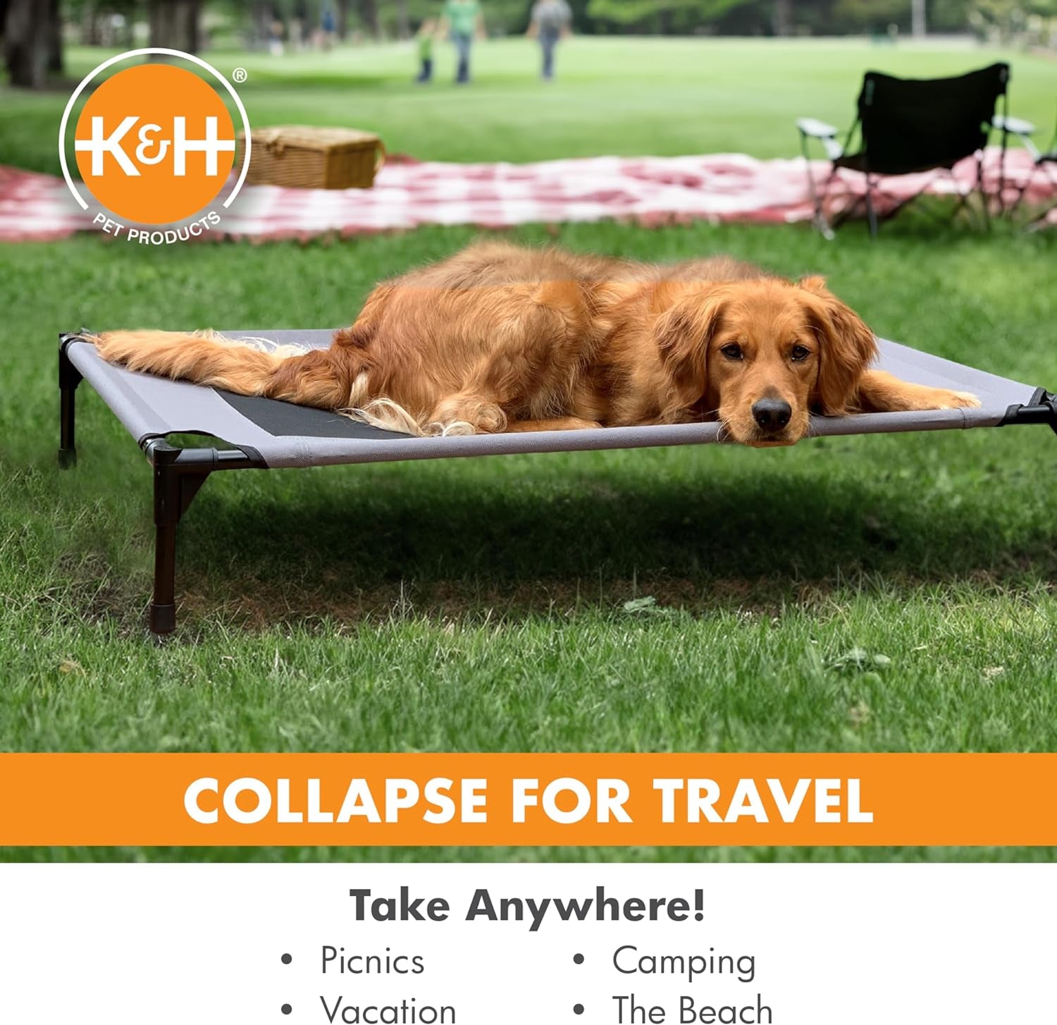 K&H Outdoor Elevated Dog Bed - Cooling Raised Bed for Medium & Large Pets, Breathable Mesh Hammock Design, Washable Cover, Portable Metal Frame, Gray, Large 42" x 30
