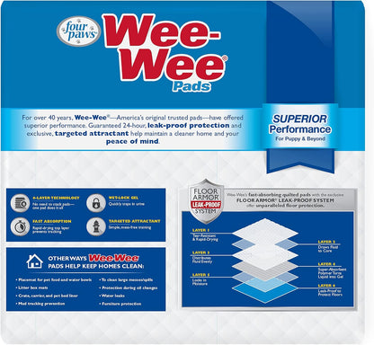 Wee-Wee Superior Performance Unscented Dog and Puppy Pee Pads, Quilted Leak-Proof Design for Housebreaking and Potty Training, 22" x 23", 100 Count