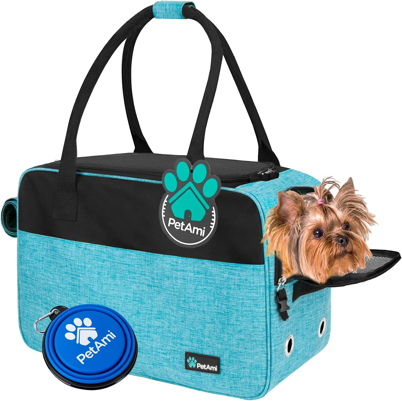 Soft-Sided TSA Airline Approved Dog Purse Carrier for Small Pets, Ventilated Travel Tote with Pockets, Bed & Shoulder Strap, Maximum Weight 12 lbs, Turquoise