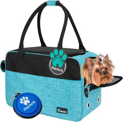Soft-Sided TSA Airline Approved Dog Purse Carrier for Small Pets, Ventilated Travel Tote with Pockets, Bed & Shoulder Strap, Maximum Weight 12 lbs, Turquoise