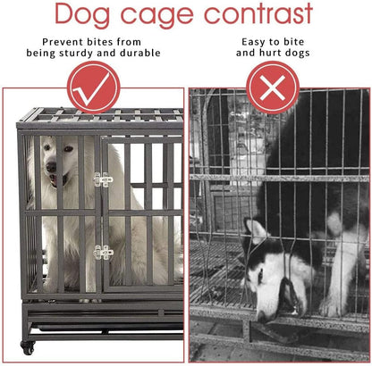 42" Heavy-Duty Metal Dog Cage Kennel with Wheels, I-Shape, Silver