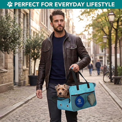 Soft-Sided TSA Airline Approved Dog Purse Carrier for Small Pets, Ventilated Travel Tote with Pockets, Bed & Shoulder Strap, Maximum Weight 12 lbs, Turquoise