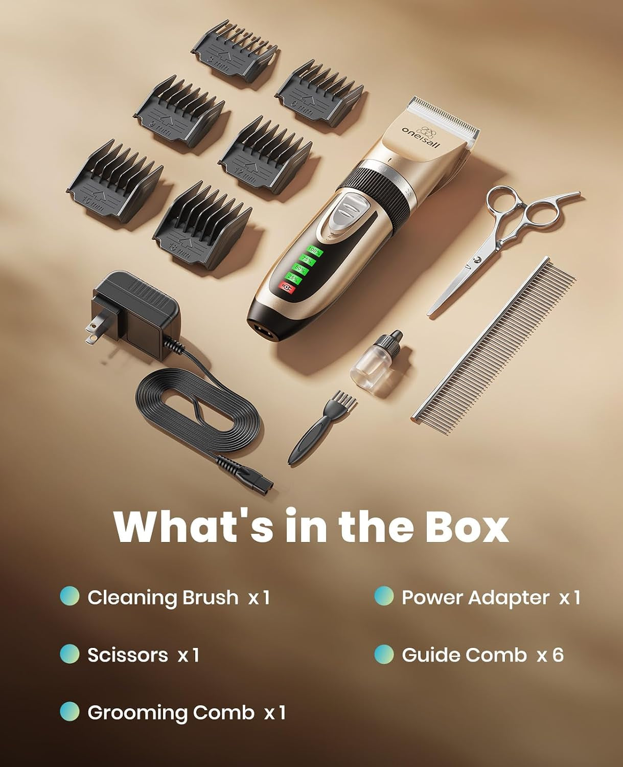 Dog Clipper for Small and Large Dogs Cats Animals | Low Noise Quiet,2-Speed,Cordless Rechargeable Fast Charge,Battery Level Display,Detachable,Waterproof