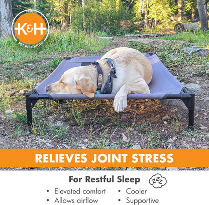 K&H Outdoor Elevated Dog Bed - Cooling Raised Bed for Medium & Large Pets, Breathable Mesh Hammock Design, Washable Cover, Portable Metal Frame, Gray, Large 42" x 30