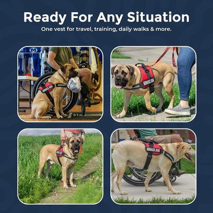 Service Dog Vest Harness - Durable and Adjustable with Reflective Straps, Removable Patches, 50 ADA Cards, Handle and D-Ring for Travel and Daily Use, Bright Red, XL (30"-39")