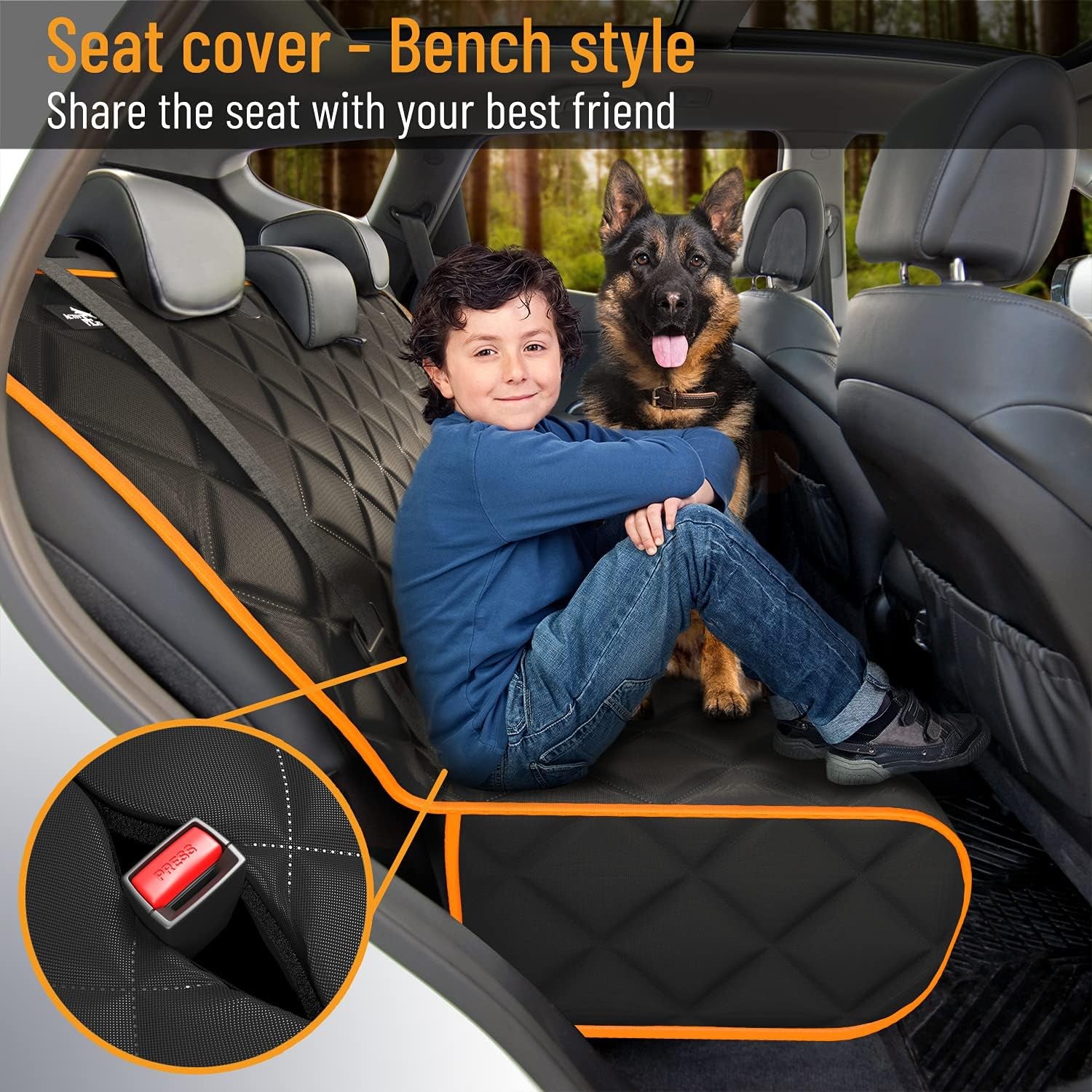 Orange Car Rear Seat Cover for Dogs, Durable Waterproof & Scratch Resistant Vehicle Backseat Protector, Nonslip Dog Accessory & Pet Protection for Back Seats, Machine Washable