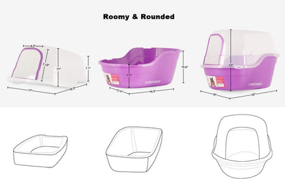 Jumbo Hooded Covered Litter Box for Cats - Accommodates Up to Two Small Cats, Extra Large Purple