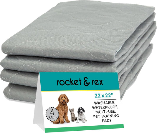 Grey Washable Reusable Pee Pads, Leak-Proof (22X22, 4Pk) | for Potty Training, Whelping & Crate Lining. OEKO-TEX, Chemical-Free.