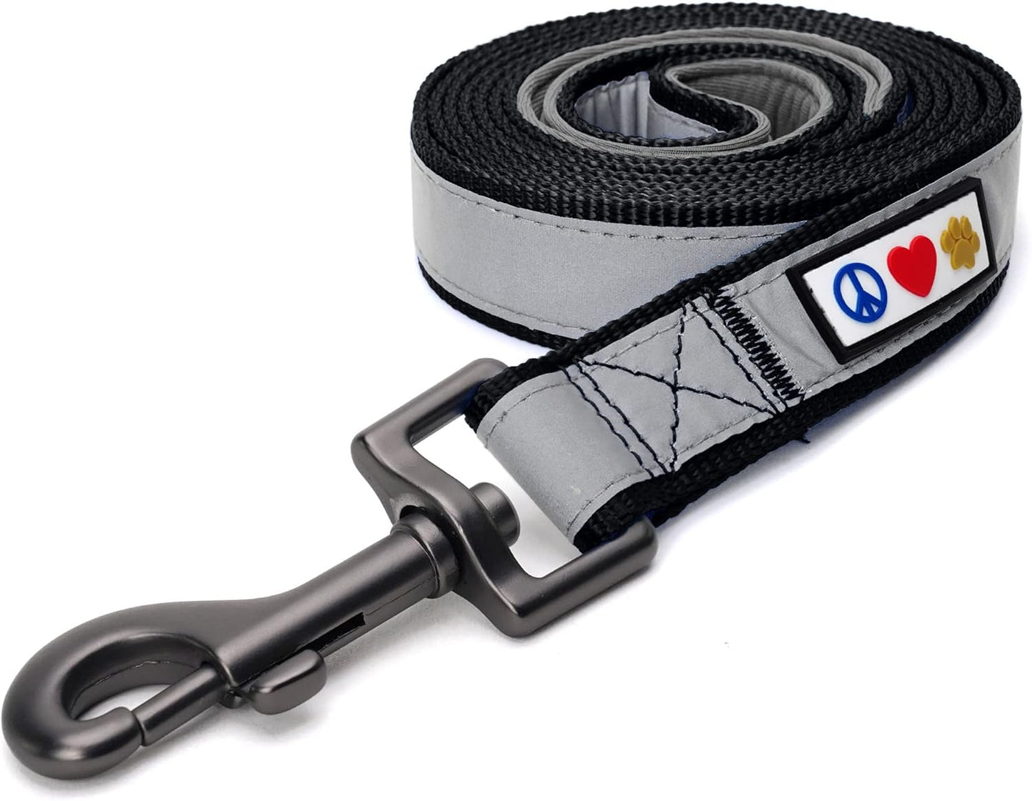 Customizable 6 Ft Black Dog Leash with Reflective Features and Padded Handle for Dogs and Puppies - Embroidered Name and Phone Number